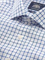 Savile Row Company Blue Slim Fit Window Check Cotton Poplin Single Cuff Formal Shirt - Image 6 of 6