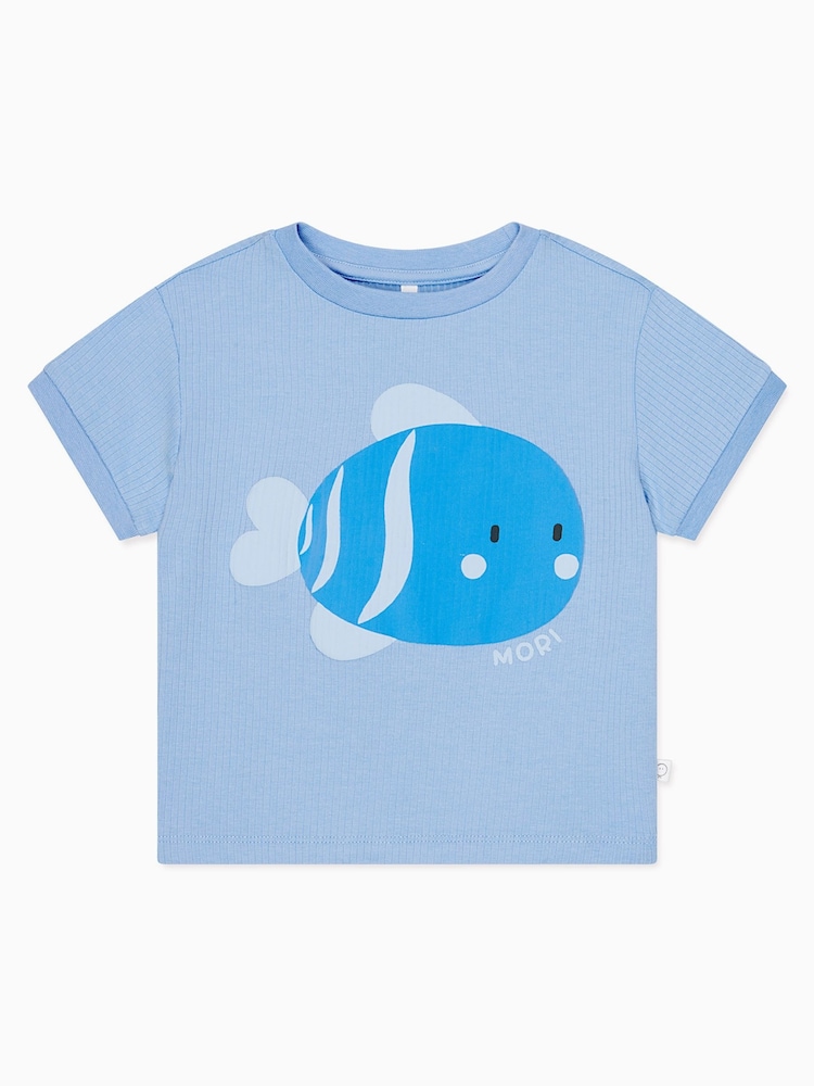 MORI Blue Organic Cotton and Bamboo Short Sleeve Whale T-Shirt - Image 1 of 1