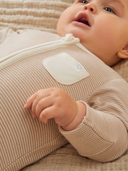 MORI Cream Cotton & Bamboo Stripe Zip Up Sleepsuit - Image 1 of 4