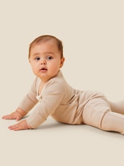 MORI Cream Cotton & Bamboo Stripe Zip Up Sleepsuit - Image 2 of 4