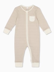 MORI Cream Cotton & Bamboo Stripe Zip Up Sleepsuit - Image 3 of 4