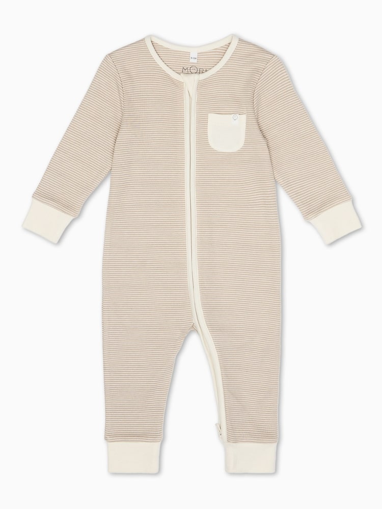 MORI Cream Cotton & Bamboo Stripe Zip Up Sleepsuit - Image 3 of 4