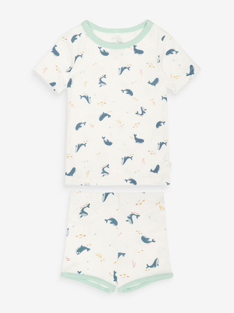 MORI Organic Cotton & Bamboo Whale White Print Short Pyjama Set - Image 1 of 3