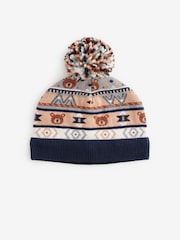Blue/Brown Bear Baby Pom Knitted Hat (0mths-2yrs) - Image 1 of 3