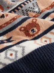 Blue/Brown Bear Baby Pom Knitted Hat (0mths-2yrs) - Image 3 of 3