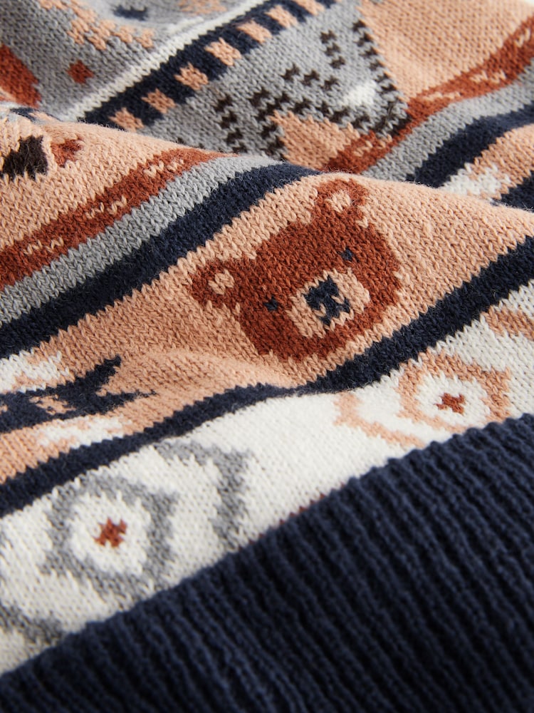 Blue/Brown Bear Baby Pom Knitted Hat (0mths-2yrs) - Image 3 of 3