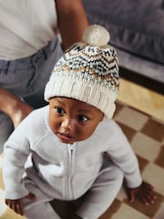 Ecru Cream Fairisle Pattern Baby Knitted Pom Hat (0mths-2yrs) - Image 1 of 5