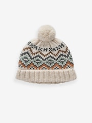 Ecru Cream Fairisle Pattern Baby Knitted Pom Hat (0mths-2yrs) - Image 4 of 5