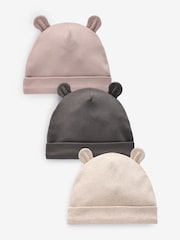 Black/White Baby Bear Ear Beanie 100% Cotton Hats 3 Pack (0-18mths) - Image 1 of 4
