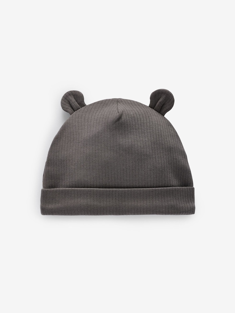 Black/White Baby Bear Ear Beanie 100% Cotton Hats 3 Pack (0-18mths) - Image 2 of 4