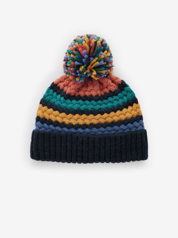 Rainbow Stripe Baby Knitted Pom Hat (0mths-2yrs) - Image 1 of 5