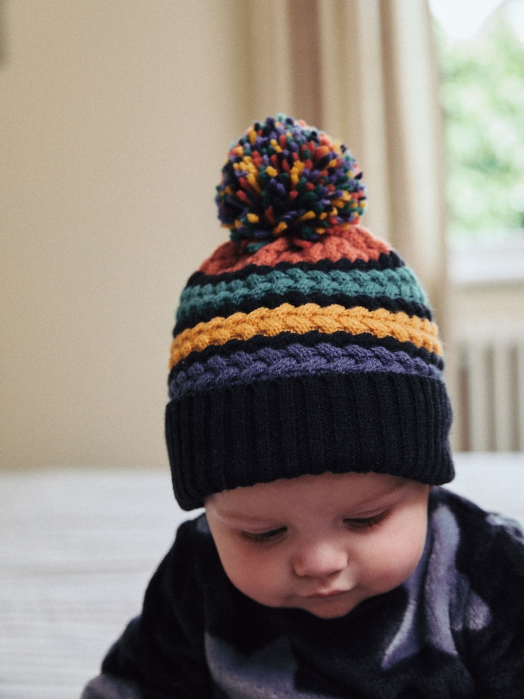 Črtast z barvami mavrice - dojenček Knitted Pom klobuki in kape; pokrivala (0mths-2yrs) - Slika 2 iz 5 Črtast z barvami mavrice - dojenček Knitted Pom klobuki in kape; pokrivala (0mths-2yrs) - Slika 2 iz 5