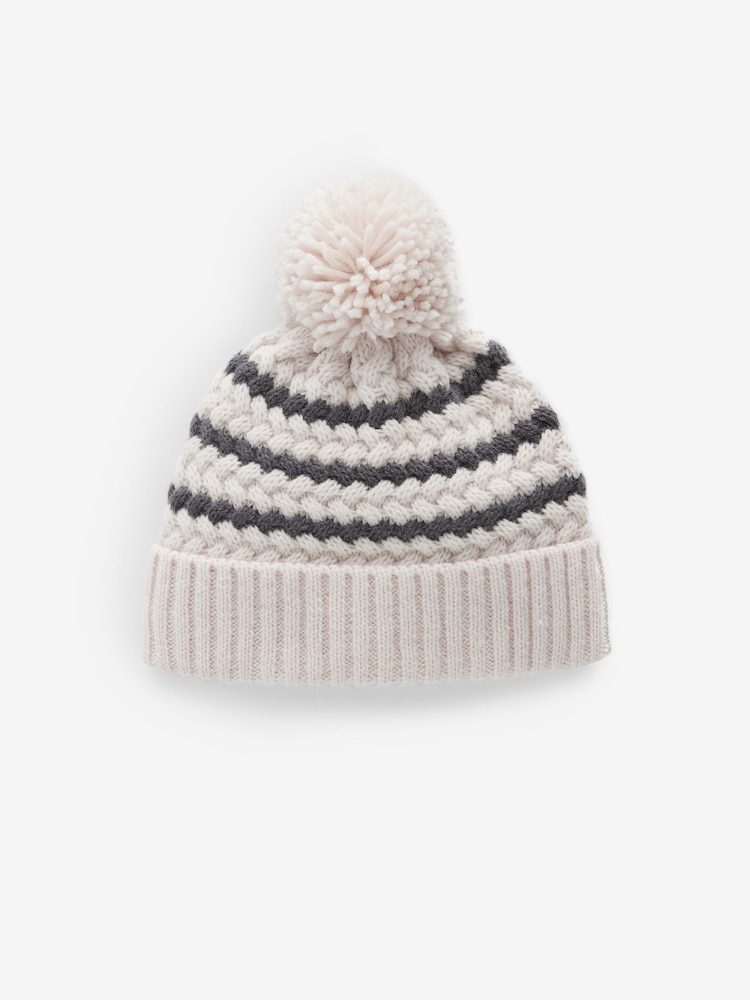 Bež/bela - dojenček Knitted Pom klobuki in kape; pokrivala (0mths-2yrs) - Slika 1 iz 3 Bež/bela - dojenček Knitted Pom klobuki in kape; pokrivala (0mths-2yrs) - Slika 1 iz 3