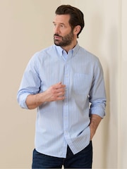 Savile Row Company Blue Classic Fit Striped Cotton Poplin Button Down Smart Casual Shirt - Image 1 of 5