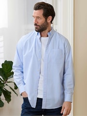 Savile Row Company Blue Classic Fit Striped Cotton Poplin Button Down Smart Casual Shirt - Image 2 of 5