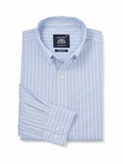 Savile Row Company Blue Classic Fit Striped Cotton Poplin Button Down Smart Casual Shirt - Image 3 of 5
