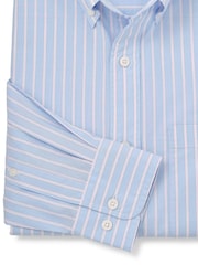 Savile Row Company Blue Classic Fit Striped Cotton Poplin Button Down Smart Casual Shirt - Image 4 of 5