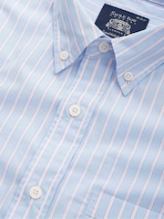 Savile Row Company Blue Classic Fit Striped Cotton Poplin Button Down Smart Casual Shirt - Image 5 of 5