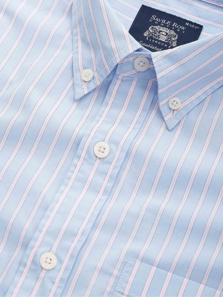 Savile Row Company Blue Classic Fit Striped Cotton Poplin Button Down Smart Casual Shirt - Image 5 of 5 Savile Row Company Blue Classic Fit Striped Cotton Poplin Button Down Smart Casual Shirt - Image 5 of 5