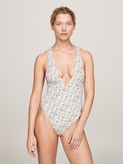 Tommy Hilfiger Cream Plunge One Piece Swimsuit - Image 1 of 6