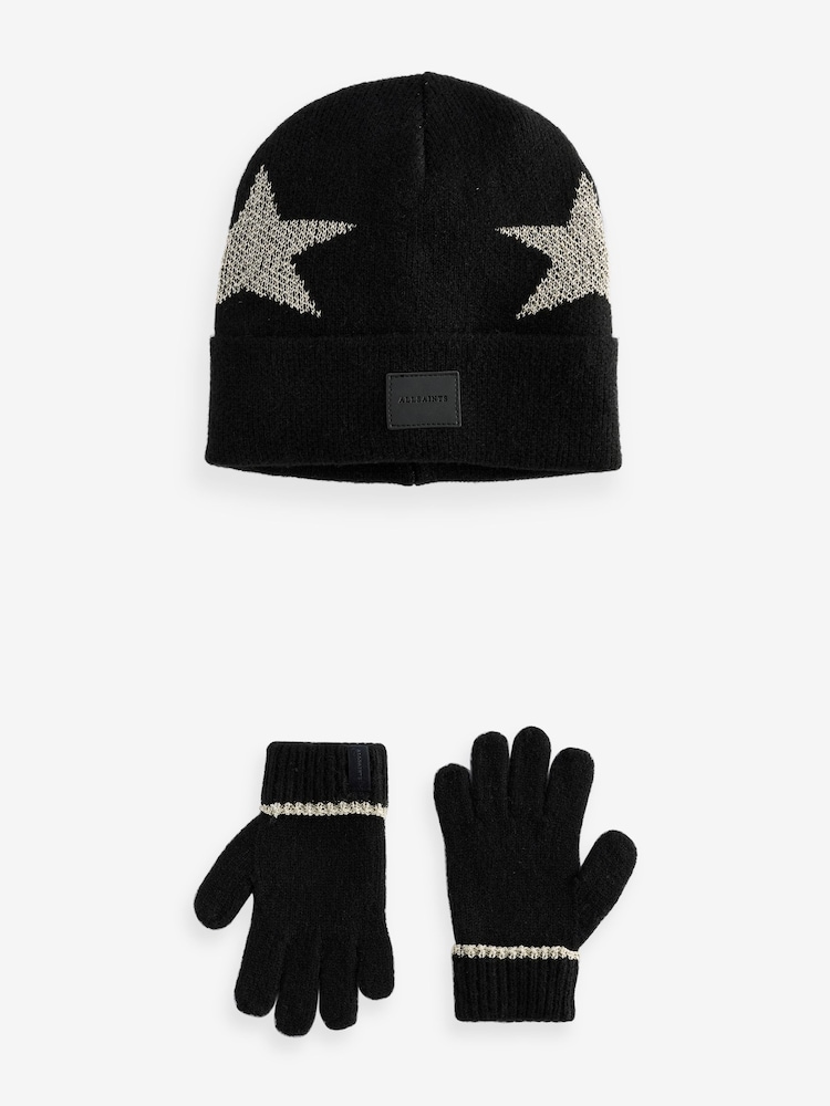 smALLSAINTS Black Metallic Gold Star Beanie and Gloves Set - Image 1 of 7