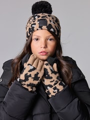 smALLSAINTS Leopard Print Kaia Knitted Beanie - Image 1 of 7