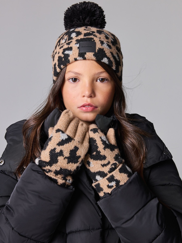smALLSAINTS Leopard Print Kaia Knitted Beanie - Image 1 of 7