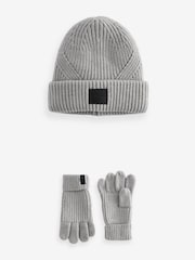 smALLSAINTS Grey Farren Beanie and Gloves Set - Image 4 of 7