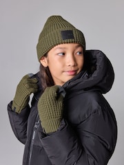 smALLSAINTS Khaki Green Nevada Ribbed Beanie and Gloves Set - Image 1 of 8