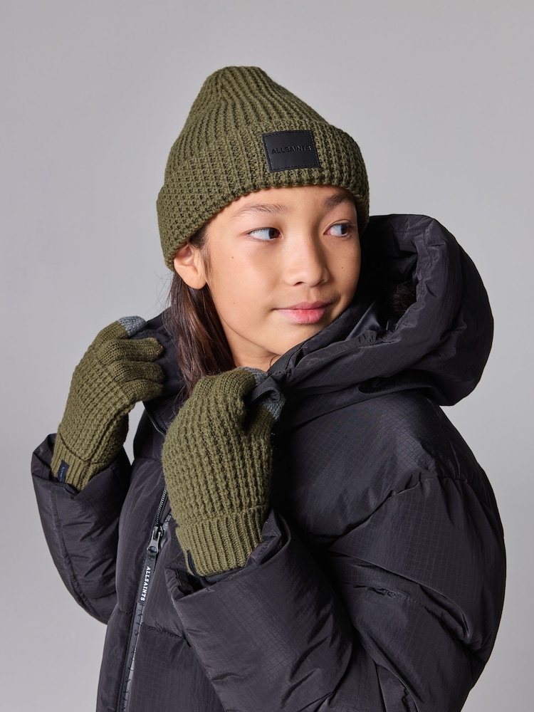 smALLSAINTS Khaki Green Nevada Ribbed Beanie and Gloves Set - Image 1 of 8