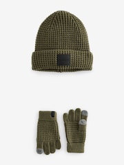 smALLSAINTS Khaki Green Nevada Ribbed Beanie and Gloves Set - Image 4 of 8