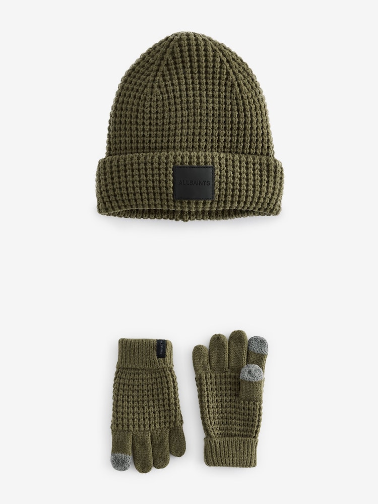 smALLSAINTS Khaki Green Nevada Ribbed Beanie and Gloves Set - Image 4 of 8