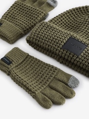 smALLSAINTS Khaki Green Nevada Ribbed Beanie and Gloves Set - Image 6 of 8