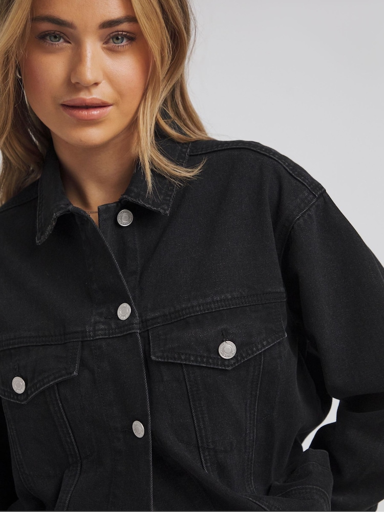 Simply Be Black Boyfriend 100% Cotton Denim Jacket - Image 4 of 4 Simply Be Black Boyfriend 100% Cotton Denim Jacket - Image 4 of 4