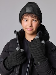 smALLSAINTS Black Nevada Ribbed Beanie and Gloves Set - Image 1 of 7
