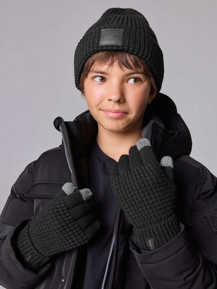 smALLSAINTS Black Nevada Ribbed Beanie and Gloves Set - Image 1 of 7