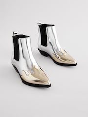 smALLSAINTS Silver Dellaware Pointed Leather Western Boots - Image 1 of 5