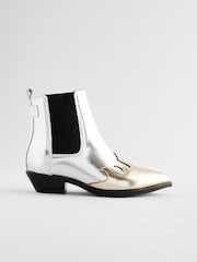 smALLSAINTS Silver Dellaware Pointed Leather Western Boots - Image 2 of 5