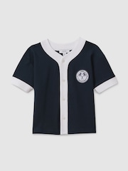 Reiss Navy/White Ark 13-14 yrs Textured Cotton Baseball Shirt - Image 1 of 4