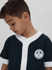 Reiss Navy/White Ark 13-14 yrs Textured Cotton Baseball Shirt - Image 2 of 4
