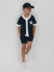 Reiss Navy/White Ark 13-14 yrs Textured Cotton Baseball Shirt - Image 3 of 4