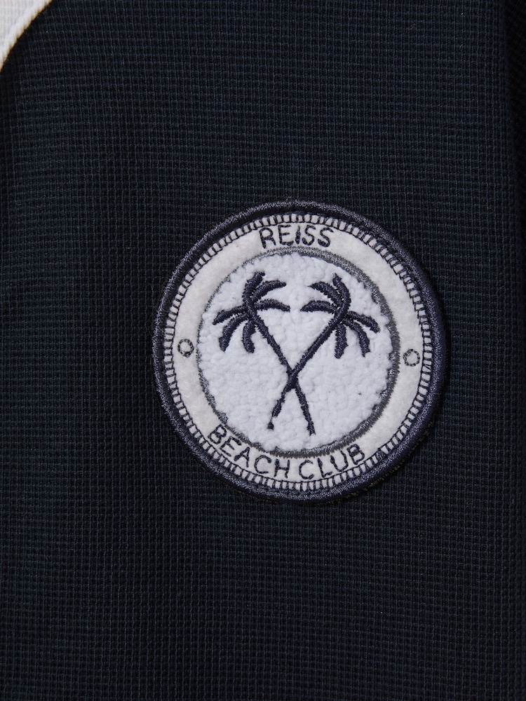 Reiss Navy/White Ark 13-14 yrs Textured Cotton Baseball Shirt - Image 4 of 4
