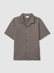 Reiss Tobacco Multi Grove 13-14 yrs Jacquard Cuban Collar Shirt - Image 1 of 4