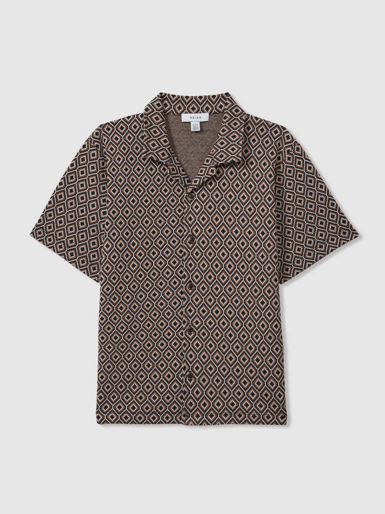 Reiss Tobacco Multi Grove 13-14 yrs Jacquard Cuban Collar Shirt - Image 1 of 4