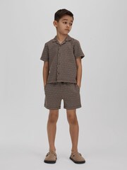 Reiss Tobacco Multi Grove 13-14 yrs Jacquard Cuban Collar Shirt - Image 2 of 4