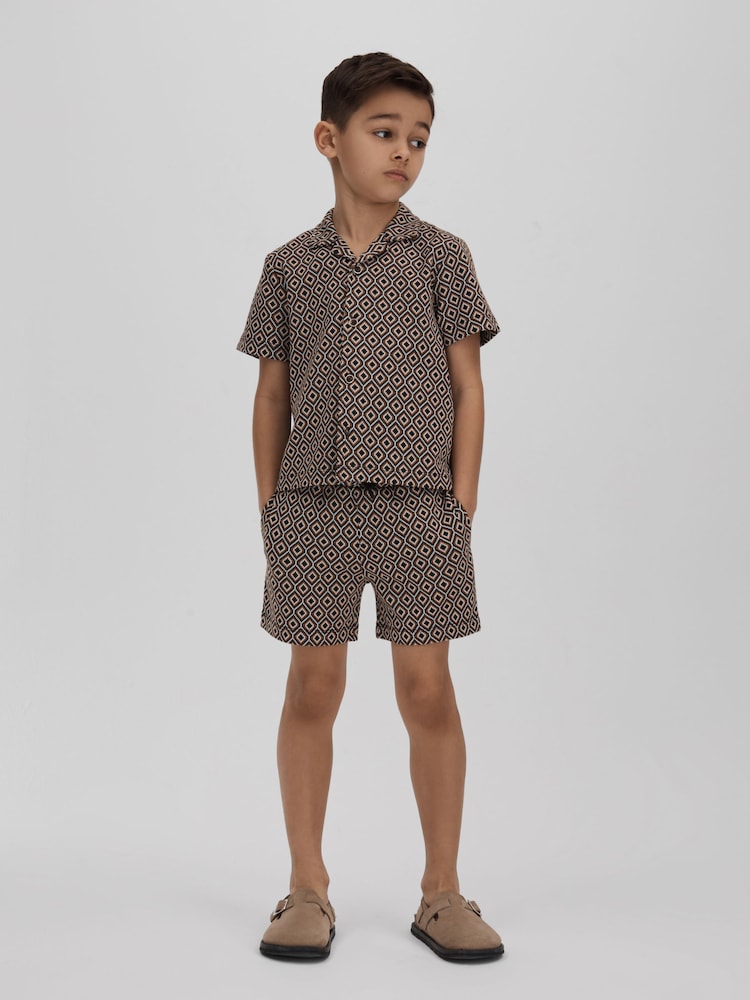 Reiss Tobacco Multi Grove 13-14 yrs Jacquard Cuban Collar Shirt - Image 2 of 4