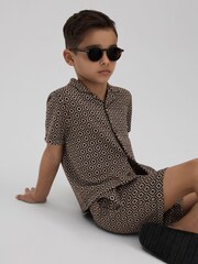 Reiss Tobacco Multi Grove 13-14 yrs Jacquard Cuban Collar Shirt - Image 3 of 4