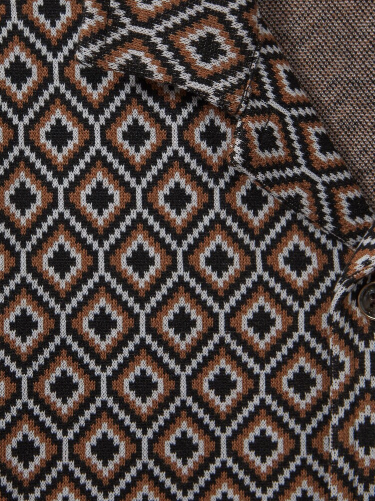 Reiss Tobacco Multi Grove 13-14 yrs Jacquard Cuban Collar Shirt - Image 4 of 4