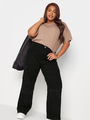 Yours Curve Black Multi Pocket Wide Cargo Trousers - Image 3 of 4