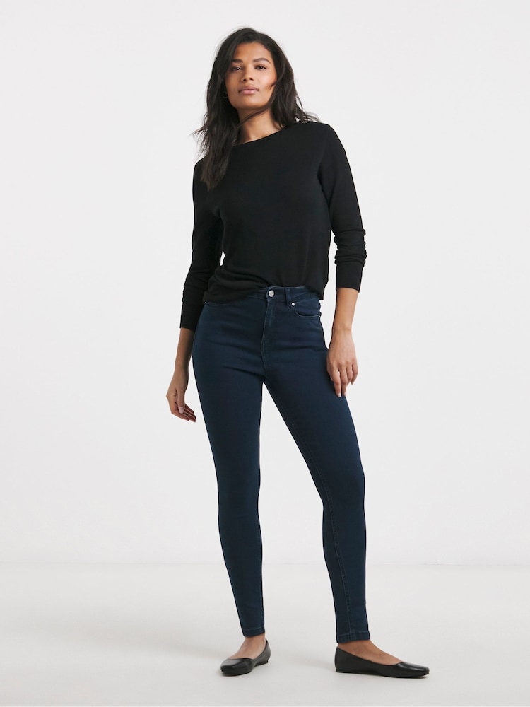 Simply Be Dark Blue High Waist Super Stretch Skinny Jeans - Image 1 of 4 Simply Be Dark Blue High Waist Super Stretch Skinny Jeans - Image 1 of 4